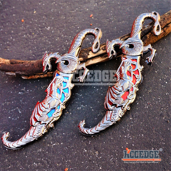 2 COLORS 10 FANTASY DRAGON DAGGER W/ SHEATH INLAY Metal Blade Knife Sword