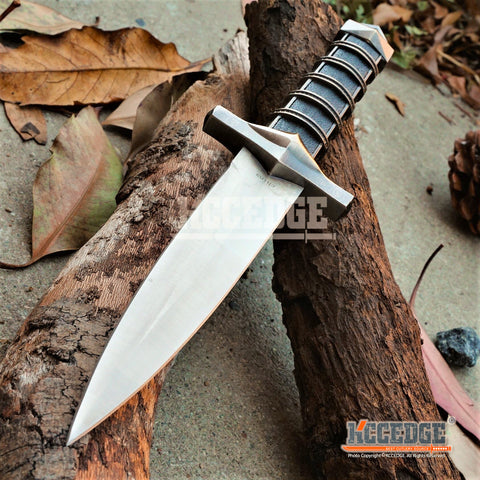 11" BLACK ASSASSIN DAGGER FANTASY Hunting Collectors Gift Medieval Knights Knife Steel Guard  w/ Scabbard & Chain