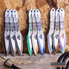 Image of 3PC 6 1/2" Ninja Kunai Throwers Etched Japanese Hannya Mask Flames Survival Hunting Throwing Knife Set with Sheath Outdoor Combat 3 COLOR SETS TO CHOOSE