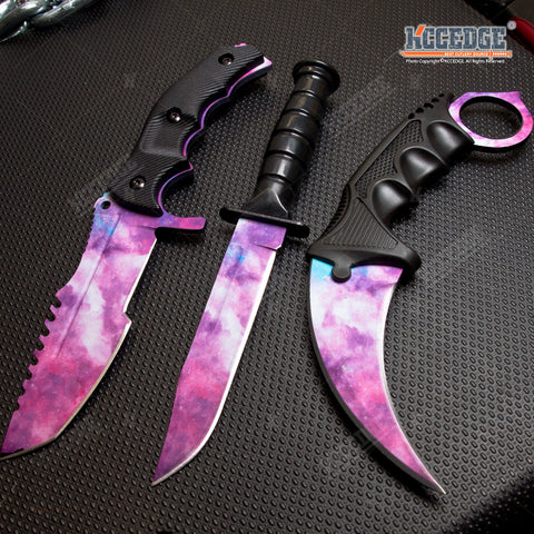 3PC COMBO CSGO Tactical Fixed Blade Knife Set - Hawkbill, Huntsman, Combat Knife