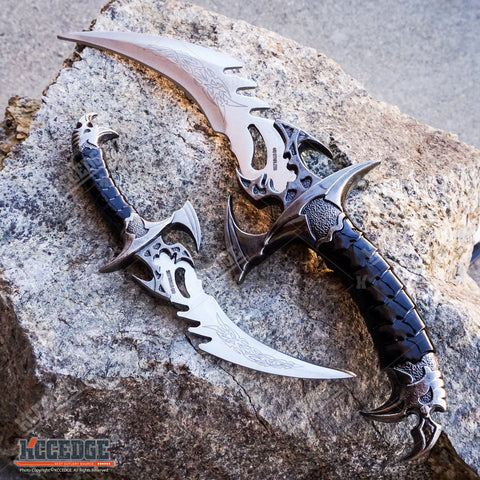 2PC FANTASY CLAW Knife Twin FIXED BLADE DAGGER Set Draco with Sheath