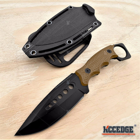 9" Tactical Knife FIXED BLADE KNIFE w/ Kydex Sheath Coyote Brown Survival Knife