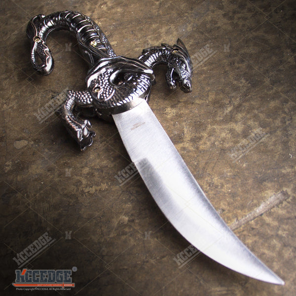 Trendy Zone 21 10" Dragon Dagger Knife, Stainless Steel Fixed Blade Knife Metal Handle Sheath Decoratives Dragon Shape Design Intricate Carvings Gift For Any Occasion