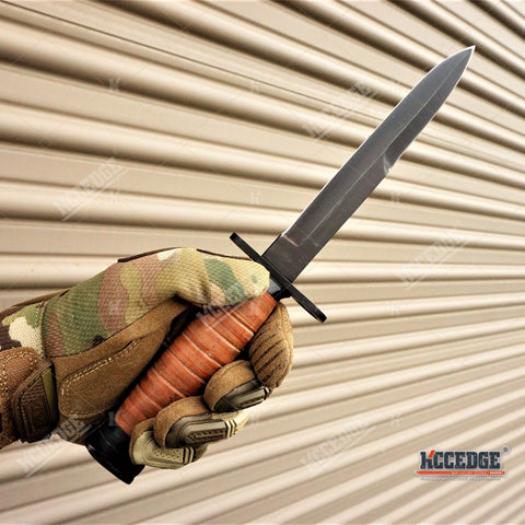 11 3/4" WWII M3 FIGHTING BAYONET ARMY KNIFE Tactical Hunting Fixed Razor Blade LEATHER HANDLE + SCABBARD w/ Wire Hook