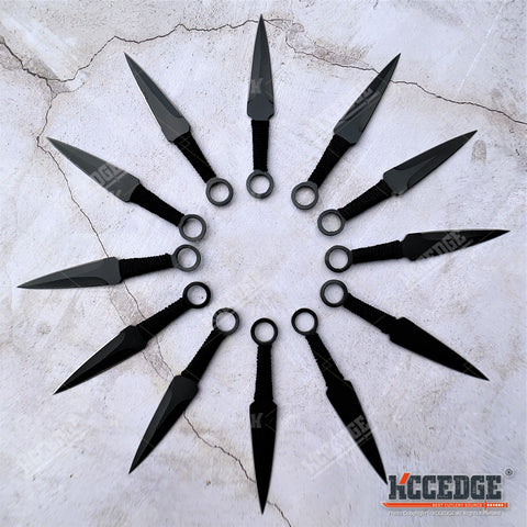12PC 6" Black NINJA FULL TANG Throwing Knife Set w/ Nylon Zipper Case