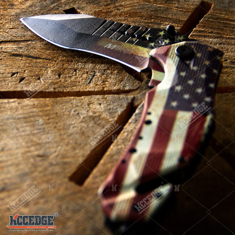 8.5" Pocket Knife Full Edge Spear Point Recurve Blade + Glass Breaker & Cord Cutter