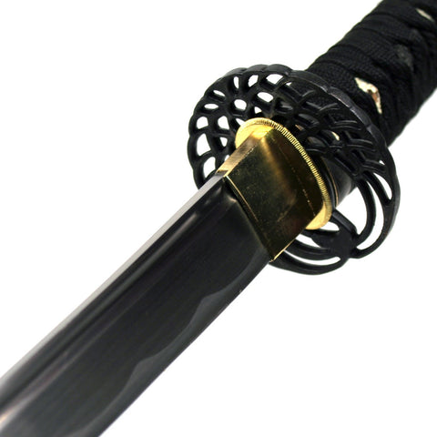 40.5" Handmade BLACK SAMURAI KATANA Sharp SWORD w/Classic Crane MUSASHI TSUBA