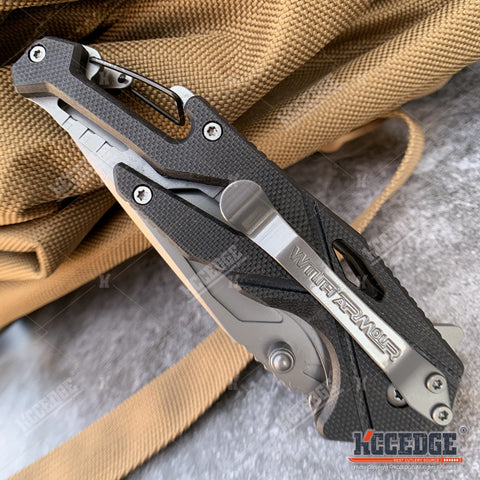 8" Ball Bearing System Survival Folding Knife G10 Handles 2.75mm Thick 440C Stainless Steel Blade w/ Carabiner & Screw Driver