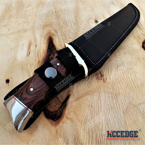 12" FULL TANG FIXED BLADE KNIFE WITH WOOD HANDLE SCALES & 440 STAINLESS STEEL BLADE HUNTING KNIFE CAMPING KNIFE SURVIVAL KNIFE