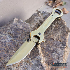 2PC MULTITOOL KNIFE SET Gold WRENCH KNIFE + Damask CLEAVER Pocket Knife