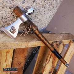 19" NATIVE AMERICAN PEACE PIPE TOMAHAWK Replica HATCHET with Functional Pipe