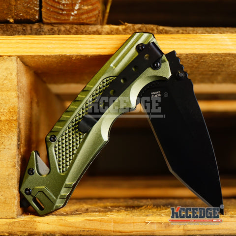 8 1/8" Tanto Point Blade Tactical Stainless Steel Pocket Knife w/ Glass Breaker