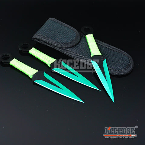 3PC 6.5" Technicolor Zombie Throwing Knife Set w/ Sheath Ninja Kunai Survival