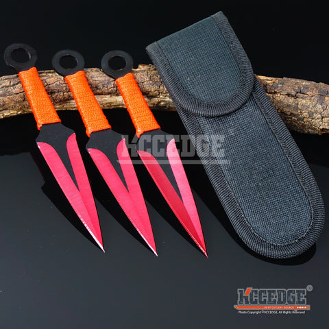 3PC 6.5" Technicolor Zombie Throwing Knife Set w/ Sheath Ninja Kunai Survival