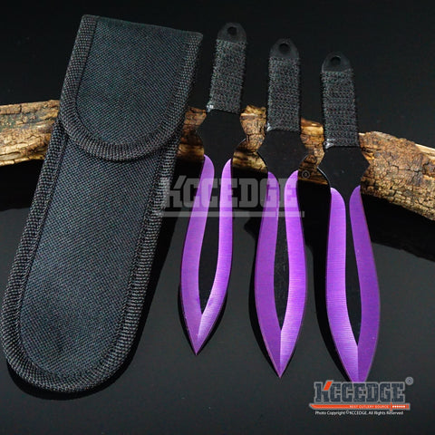 3PC 6.75" Ninja Kunai Outdoor Technicolor Tactical Throwing Knife Set w/Sheath