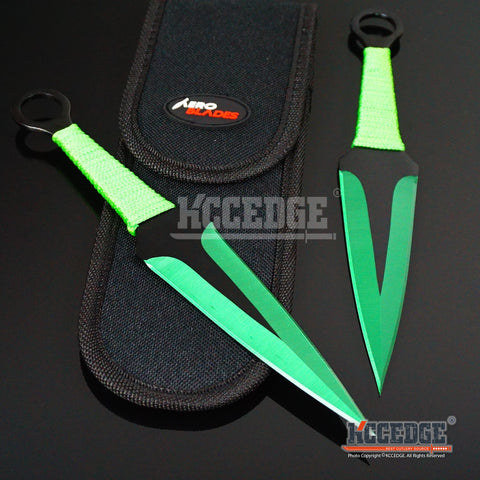 2PC 9" SUPER SHARP TIP BLADE Throwing Knife Set Double Edged Blade w/Sheath Tactical Technicolor Outdoor Throwers Cord Wrapped Handles w/ Finger Hole