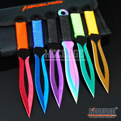 6PC 6.5" Extreme Sharp Assorted Survival Technicolor Throwing Knife Set w/Sheath