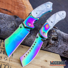 2 PC Pearlized Rainbow Set BUCKSHOT CLEAVER + CLEAVER SHAVER STYLE Blade