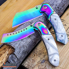 2 PC Pearlized Rainbow Set BUCKSHOT CLEAVER + CLEAVER SHAVER STYLE Blade