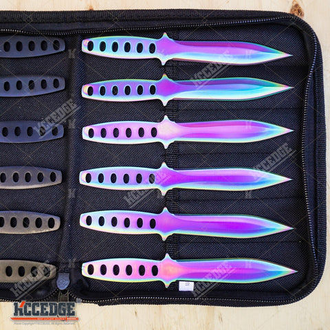 12PC Ninja Hunting KNIVES Multicolor Combat Kunai Throwing Knife Set Case