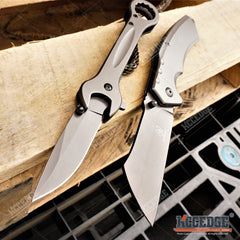 2PC MULTITOOL GREY KNIFE SET Folding WRENCH KNIFE + CLEAVER RAZOR Pocket Knife