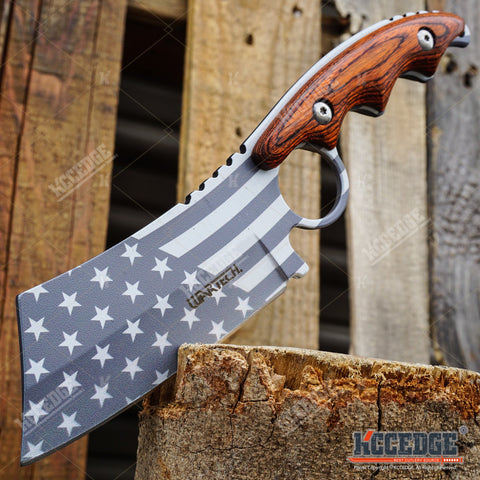 PROUD OF AMERICA 8.25" FIXED BLADE CLEAVER Patriotic American Flag HUNTING Knife