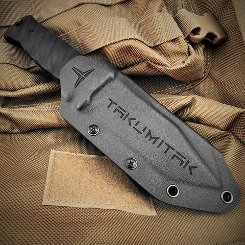 TAKUMITAK 9.75" Fixed Blade Knife D2 5mm Tanto Blade G10 & Kydex Sheath Tactical Knife