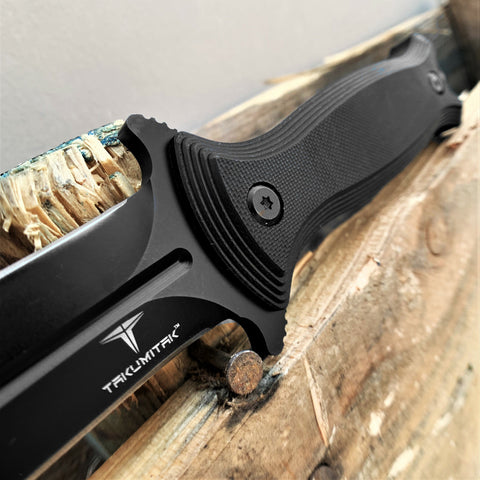 TAKUMITAK 9.5" Fixed Blade Knife D2 5mm Spearpoint Blade G10 & Kydex Sheath Tactical Knife