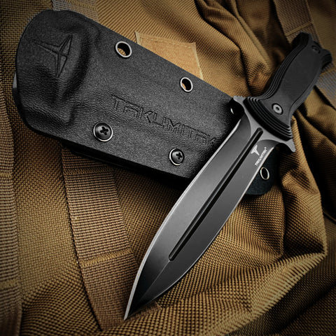 TAKUMITAK 9.5" Fixed Blade Knife D2 5mm Spearpoint Blade G10 & Kydex Sheath Tactical Knife