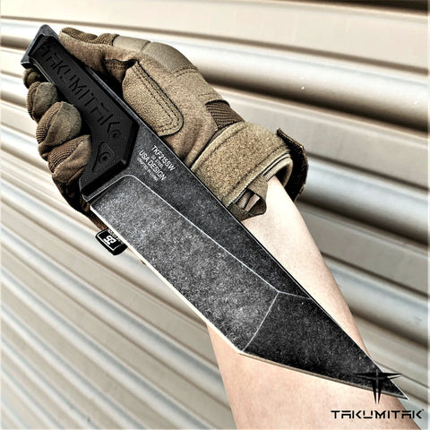 TAKUMITAK 11" Fixed Blade Knife Full Tang D2 Blade 4.88mm Straight Back Blade G10 Handle Kydex Sheath Camping Knife Hunting Knife