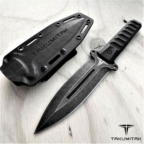 TAKUMITAK 11" Fixed Blade Knife Full Tang D2 Blade 4.71mm Spear Point Blade G10 Handle Kydex Sheath Tactical Knife