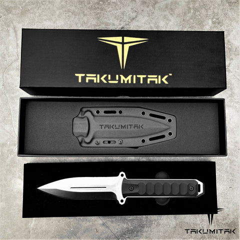 TAKUMITAK 11" Fixed Blade Knife Full Tang D2 Blade 4.71mm Spear Point Blade G10 Handle Kydex Sheath Hunting Knife