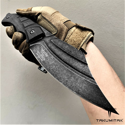TAKUMITAK 10" Fixed Blade Knife Full Tang D2 Blade 4.90mm Clip Point Blade G10 Handle Kydex Sheath Tactical Knife