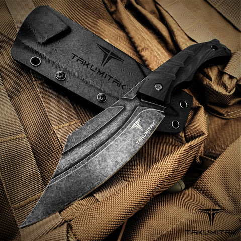 TAKUMITAK 10" Fixed Blade Knife Full Tang D2 Blade 4.90mm Clip Point Blade G10 Handle Kydex Sheath Tactical Knife