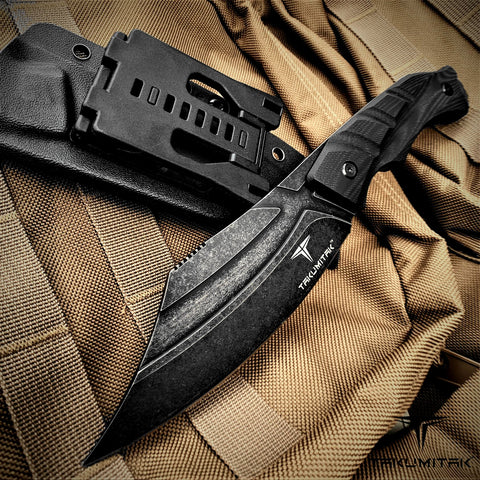 TAKUMITAK 10" Fixed Blade Knife Full Tang D2 Blade 4.90mm Clip Point Blade G10 Handle Kydex Sheath Tactical Knife