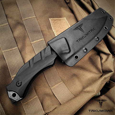 TAKUMITAK 10" Fixed Blade Knife Full Tang D2 Blade 4.90mm Clip Point Blade G10 Handle Kydex Sheath Tactical Knife