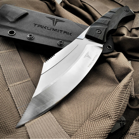 TAKUMITAK 10" Fixed Blade Knife Full Tang D2 Blade 4.90mm Clip Point Blade G10 Handle Kydex Sheath Emergency Knife Survival Knife