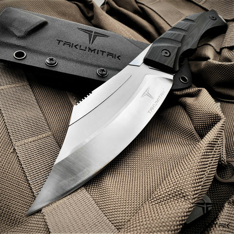 TAKUMITAK 10" Fixed Blade Knife Full Tang D2 Blade 4.90mm Clip Point Blade G10 Handle Kydex Sheath Tactical Knife