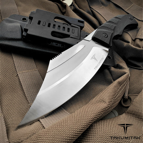 TAKUMITAK 10" Fixed Blade Knife Full Tang D2 Blade 4.90mm Clip Point Blade G10 Handle Kydex Sheath Tactical Knife