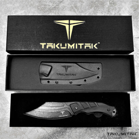 TAKUMITAK 10" Fixed Blade Knife Full Tang D2 Blade 4.90mm Clip Point Blade G10 Handle Kydex Sheath Tactical Knife