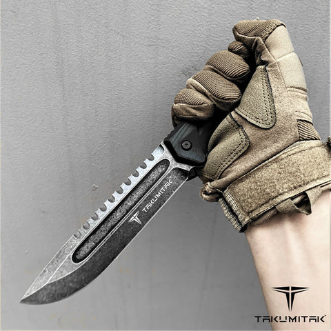 TAKUMITAK 11" Fixed Blade Knife Full Tang D2 Blade 4.79mm Drop Point Blade G10 Handle Kydex Sheath Emergency Knife Camping Knife EDC Bushcraft Go Bag Knife