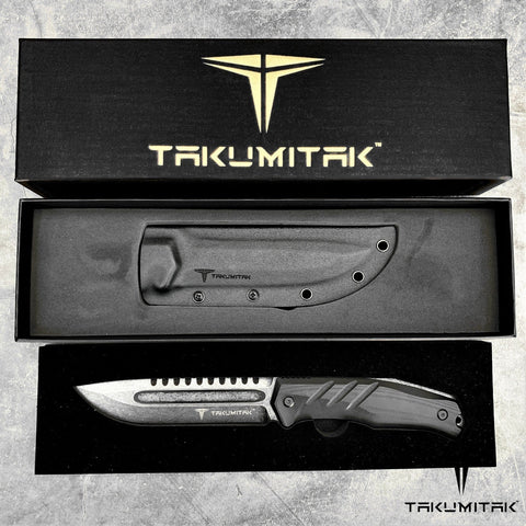 TAKUMITAK 11" Fixed Blade Knife Full Tang D2 Blade 4.79mm Drop Point Blade G10 Handle Kydex Sheath Emergency Knife Camping Knife EDC Bushcraft Go Bag Knife