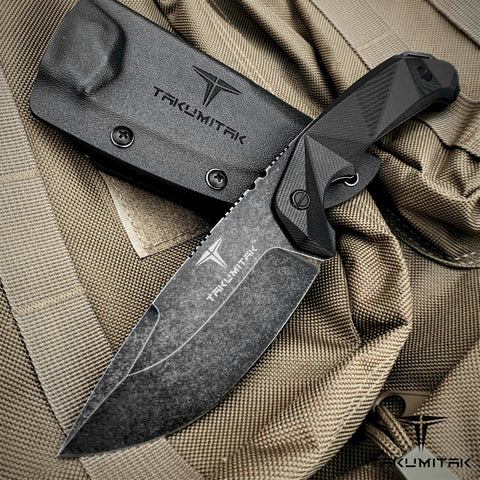 Takumitak 8.75" Fixed Blade Knife Full Tang D2 Blade 4.90mm Drop Point Blade G10 Handle Kydex Sheath Tactical Knife EDC Bushcraft Go Bag Knife