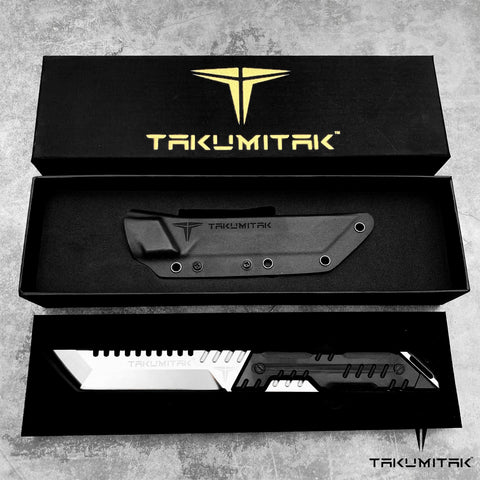 Takumitak 12.25" Fixed Blade Knife Full Tang D2 Blade 4.97mm Tanto Blade G10 Handle Kydex Sheath Tactical Knife EDC Bushcraft Go Bag Knife