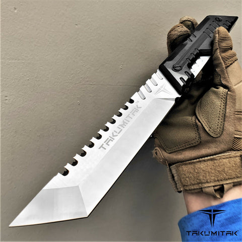 Takumitak 12.25" Fixed Blade Knife Full Tang D2 Blade 4.97mm Tanto Blade G10 Handle Kydex Sheath Survival Knife Rescue Knife EDC Bushcraft Go Bag Knife