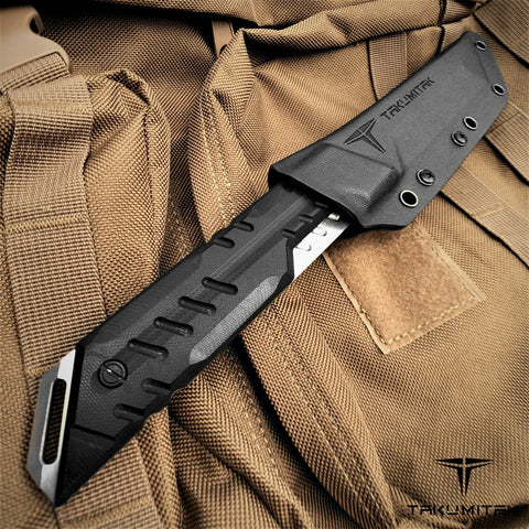 Takumitak 12.25" Fixed Blade Knife Full Tang D2 Blade 4.97mm Tanto Blade G10 Handle Kydex Sheath Hunting Knife Camping Knife EDC Bushcraft Go Bag Knife