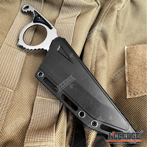 7" Fixed Blade Knife With Titanium Gray Two Tone Blade And Kydex Sheath w/ Belt Clip