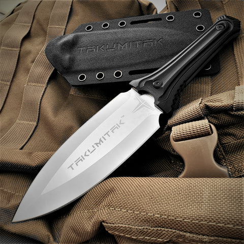 TAKUMITAK 10" TACTICAL KNIFE D2 BLADE 4.93mm THICK FIXED BLADE KNIFE WITH PRESSURE RETENTION KYDEX SHEATH SURVIVAL KNIFE EDC KNIFE