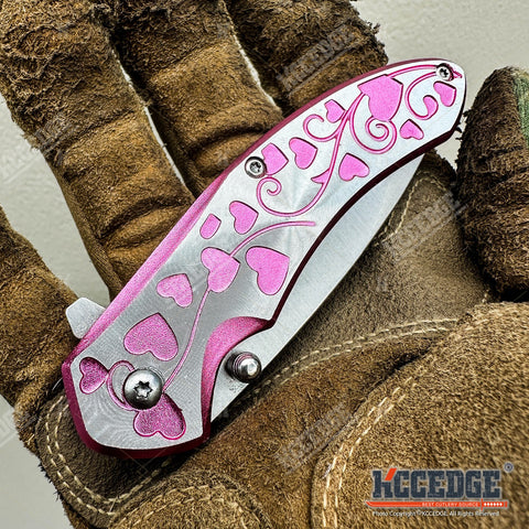 7" Outdoor Everyday Carry EDC Hearts Folding Pocket Knife for Men Women – Sharp Stainless Steel Blade, Compact & Durable Gear Tools for Camping, Hiking, Survival, Tactical, Valentine's Day, Xmas Gift