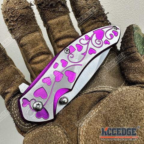 7" Outdoor Everyday Carry EDC Hearts Folding Pocket Knife for Men Women – Sharp Stainless Steel Blade, Compact & Durable Gear Tools for Camping, Hiking, Survival, Tactical, Valentine's Day, Xmas Gift